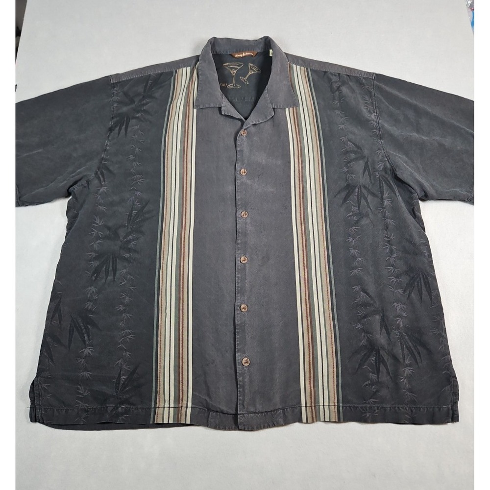 Tommy Bahama Mens Gray Palm Leaf Silk Short Sleeve Button Up Shirt Size XXL